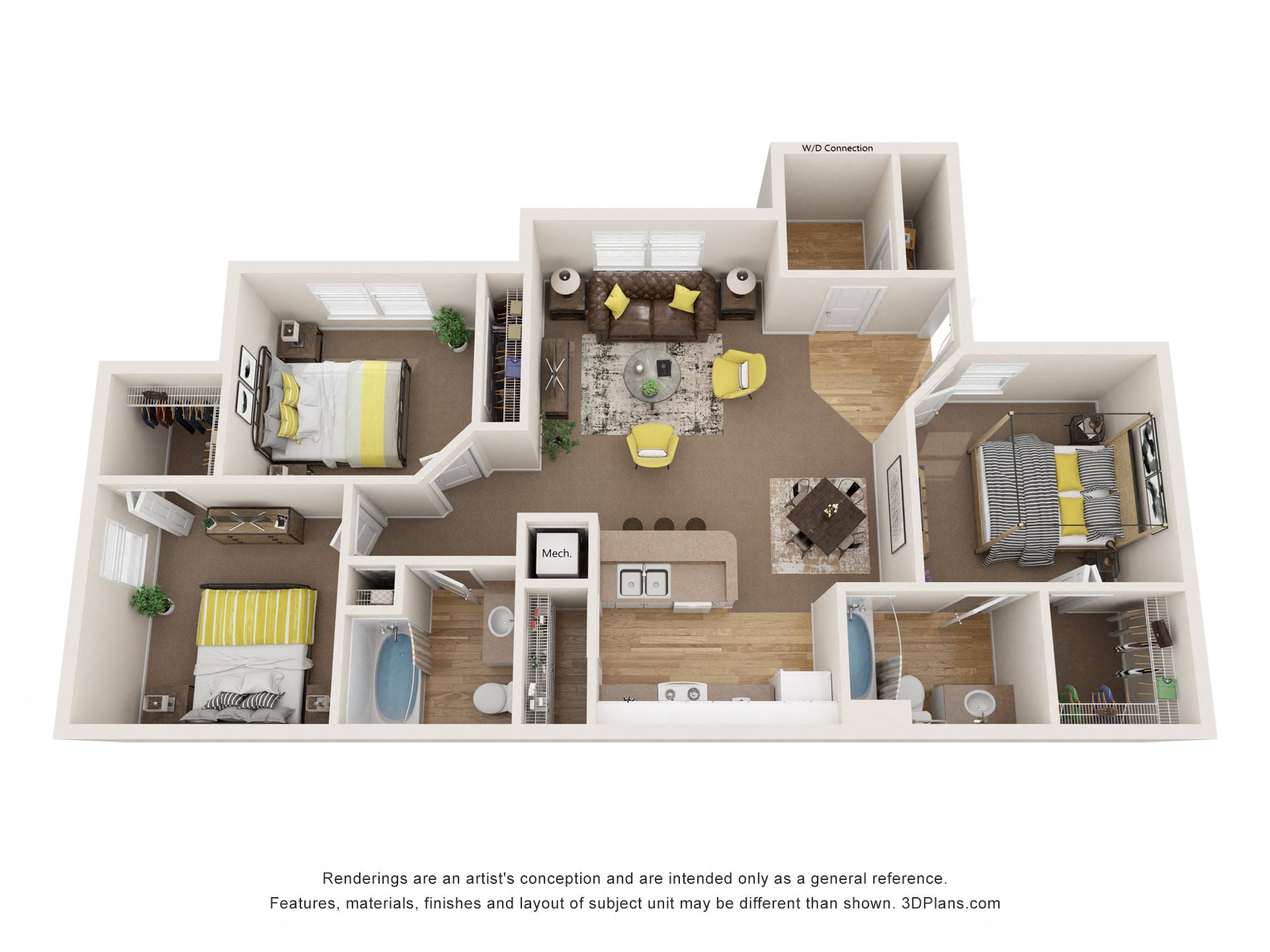 3BD/2B Floor Plan
